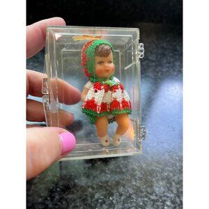 Vtg Miniature Baby Doll Hand Crocheted Costume Original Tag Box Made In Germany